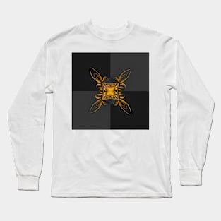 Golden pattern on grey background filling the frame. Long Sleeve T-Shirt